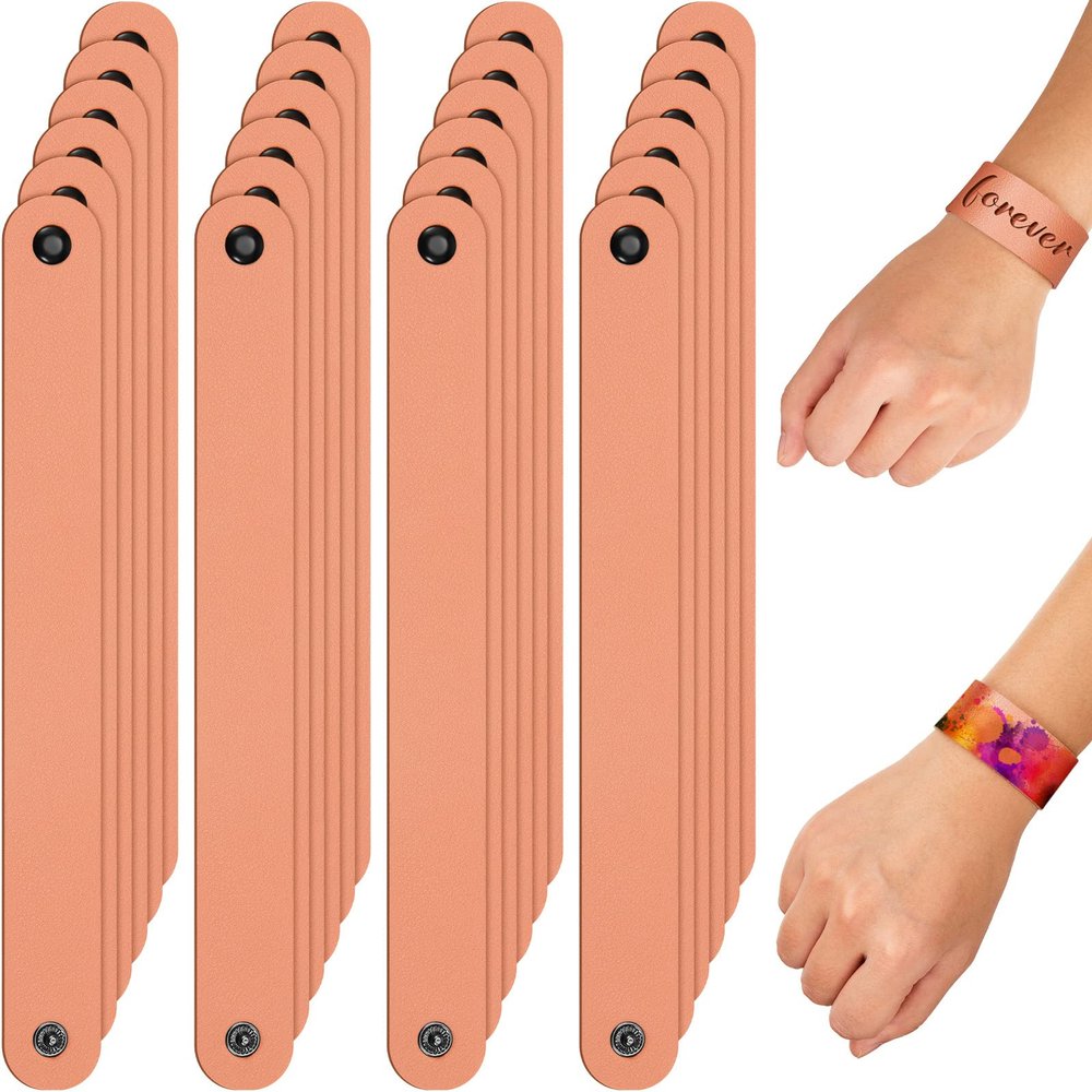 24 Pcs Plain PU Leather Bracelets Blank Snap Bracelets Wrist Cuffs DIY Craft Wristbands for Men Women Jewelry Making, 8.66 x 0.98 Inch, Leather Style
