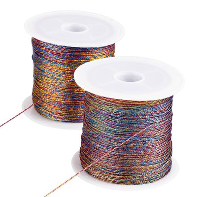 218 Yards/656 Feet Metallic Cord, 2 Pcs Spool Metallic Thread Colored Jewelry Thread Colored Craft String Tinsel String Craft Making Cord(0.5mm)