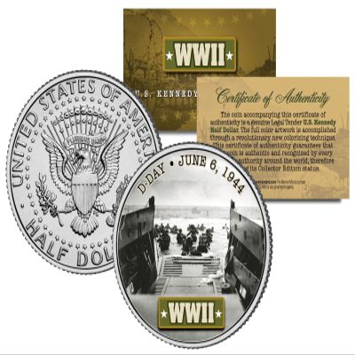 World War II D-Day Normandy Landings JFK Half Dollar U.S. Coin with Fact Trading Card