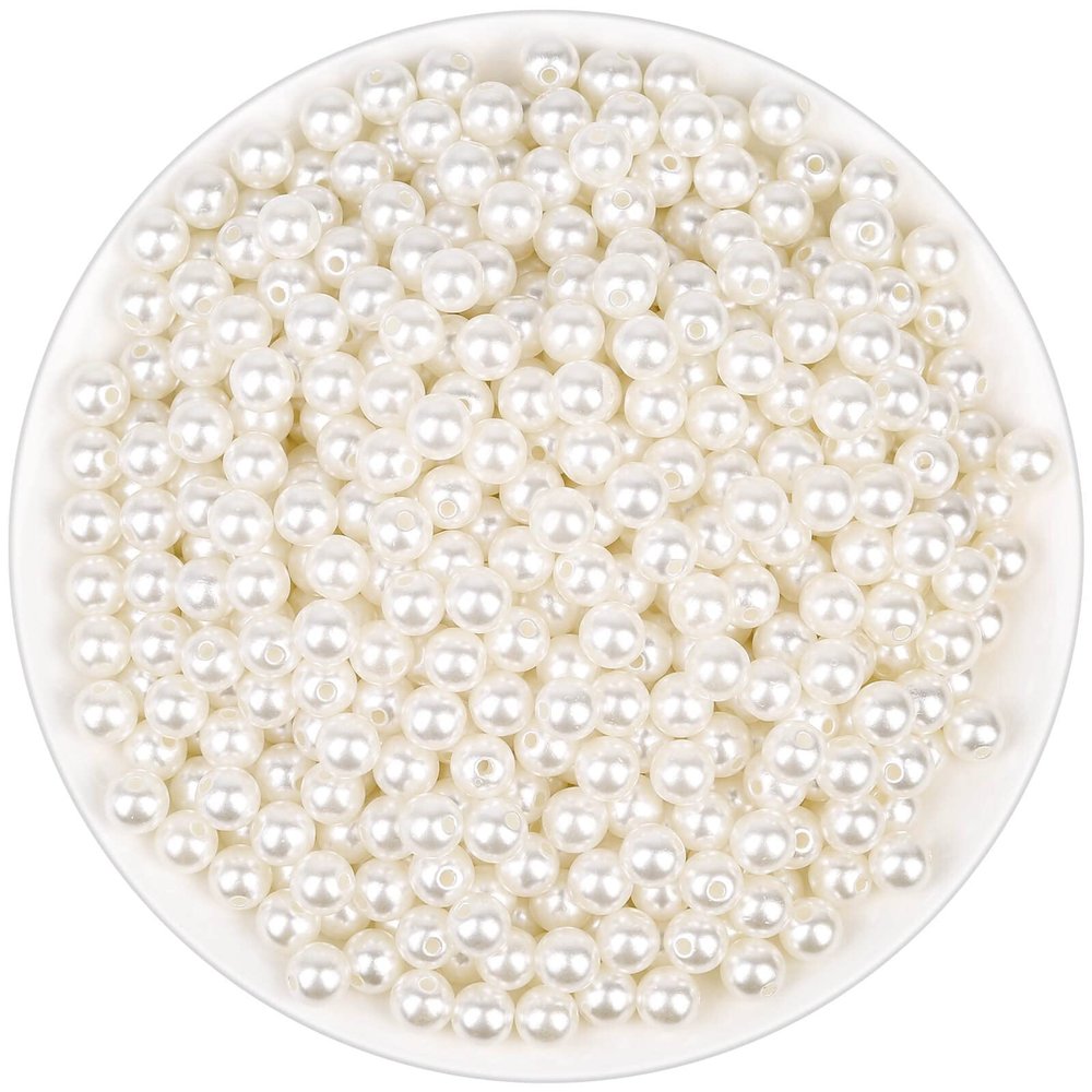 Anezus Ivory Faux Fake Pearls, 8 MM Sew on Pearl Beads with Holes for Jewelry Making, Bracelets, Necklaces, Hairs, Crafts, Decoration and Vase Filler, 800pcs