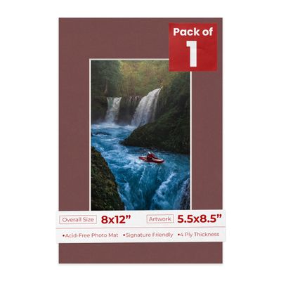 Poster Palooza 8x12 Mat Bevel Cut for 5.5x8.5 Photos - Acid Free Maroon Red Precut Matboard - For Pictures, Photos, Framing - 4-ply Thickness