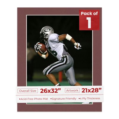 Poster Palooza 26x32 Mat Bevel Cut for 21x28 Photos - Acid Free Maroon Red Precut Matboard - For Pictures, Photos, Framing - 4-ply Thickness