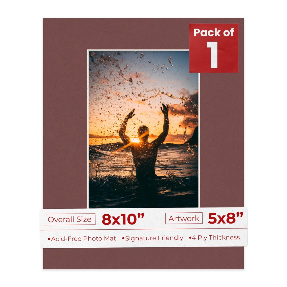 Poster Palooza 8x10 Mat Bevel Cut for 5x8 Photos - Acid Free Maroon Red Precut Matboard - For Pictures, Photos, Framing - 4-ply Thickness