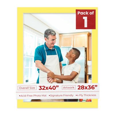 Poster Palooza 32x40 Mat Bevel Cut for 28x36 Photos - Acid Free Yellow Precut Matboard - For Pictures, Photos, Framing - 4-ply Thickness