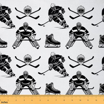 Erosebridal Ice Hockey Fabric By The Yard, Ice Hockey Player Upholstery Fabric for Chairs, Winter Sports Game Decorative Fabric for Outdoor Upholstery and Home DIY Projects, 1 Yard, Black White