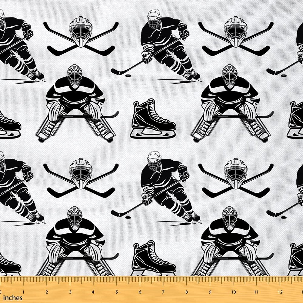 Erosebridal Ice Hockey Fabric By The Yard, Ice Hockey Player Upholstery Fabric for Chairs, Winter Sports Game Decorative Fabric for Outdoor Upholstery and Home DIY Projects, 1 Yard, Black White