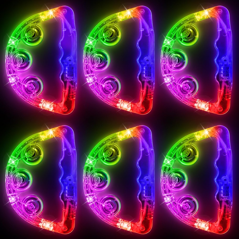 Aywewii LED Tambourines 6 Pack - Glow in The Dark Party Supplies, Light Up Toys Musical Instruments for Kids & Adults, Autism Sensory Toys, Birthday Gifts for Boys & Girls