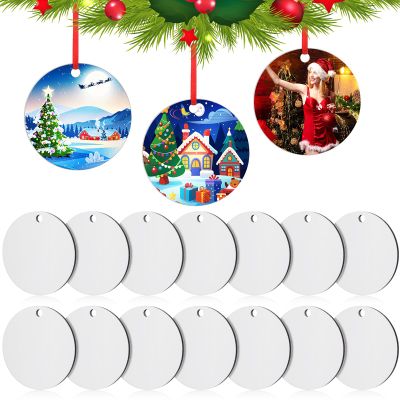 WILLBOND 72 Pieces Sublimation Ornament Blanks Pendants, Personalized MDF Sublimation Christmas Ornament Blanks Double Side for Heat Press Printing with Red String for Christmas Valentines