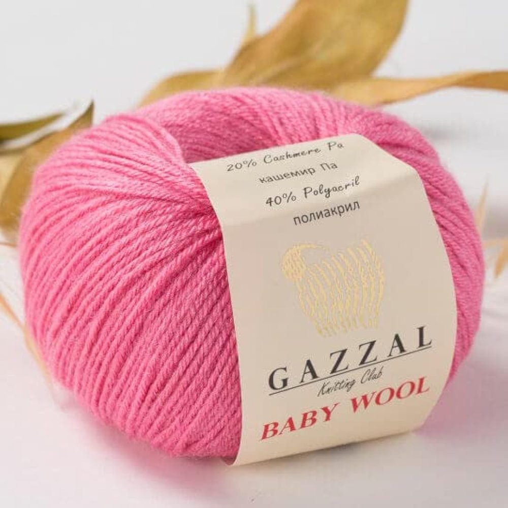 3 Pack (Skein) Gazzal Baby Wool Fine Baby Soft & Smooth Yarn, 40% Lana Merino, 20% Cashmere Type Polyamide, Each 1.76 Oz (50g) / 191 Yrds (175m) (3 Pack, Pink - 831)
