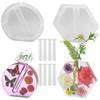 2 PCS Large Silicone Resin Molds for Epoxy lyfLux Hexagonal & Semicircular Planter Molds with 8 Flower Tubes, DIY Vase Molds for Flower Preservation, Hydroponics, Wedding, Valentines Day Gifts view 1