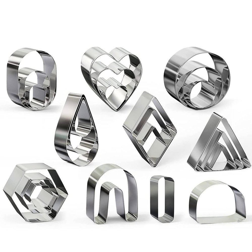 DIYOOHOMY 24 Pcs Polymer Clay Cutters Metal Making Clay Earring Jewelry Kit Molds Shape Tool Set Geometrical Flower Press Supplies