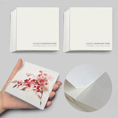 2 Packs Tearable Square 3.9X3.9 300gsm Portable Watercolor Paper Pad Journal 40pgs (20 Sheets Front Back 2 Textures) Travel Size for Calligrapher Watercolour Sketch Book Notebook White
