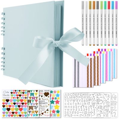 Gotideal 80 Pages Scrapbook Album with 10 Metallic Markers, Craft Paper Photo Album for Wedding and Anniversary, Family DIY Scrapbook Accessories with Scrapbooking Stickers Corners(BLUE)