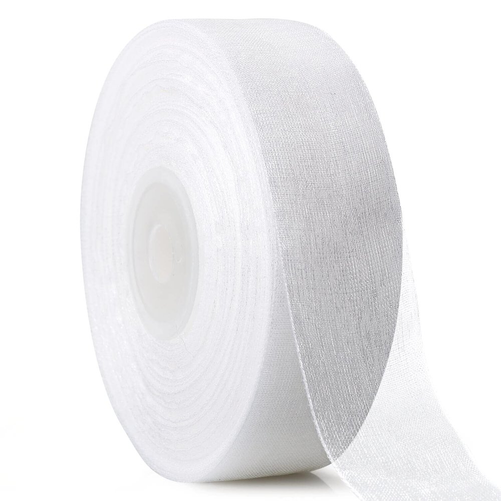SOFIRE White Sheer Chiffon Ribbon Organza Ribbon for Gift Wrapping, Wedding, Crafts, 1 Inch Wide 50 Yards (White)