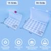 COSICS Bead Organizer Storage Box, 1PCS 36-Grid False Nail Organizer, 2PCS 15-Grid NailRhinestone Empty Container Case with Movable Divider for Art Craft, Jewelry Accessory, Stickers, Tackle, Sewing view 2