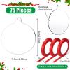 Blulu 75 Pieces 3 Inch Clear Round Acrylic Blanks Bulk Christmas Tree Ornament Acrylic Discs with Ribbons for DIY Craft Hanging Tag view 2