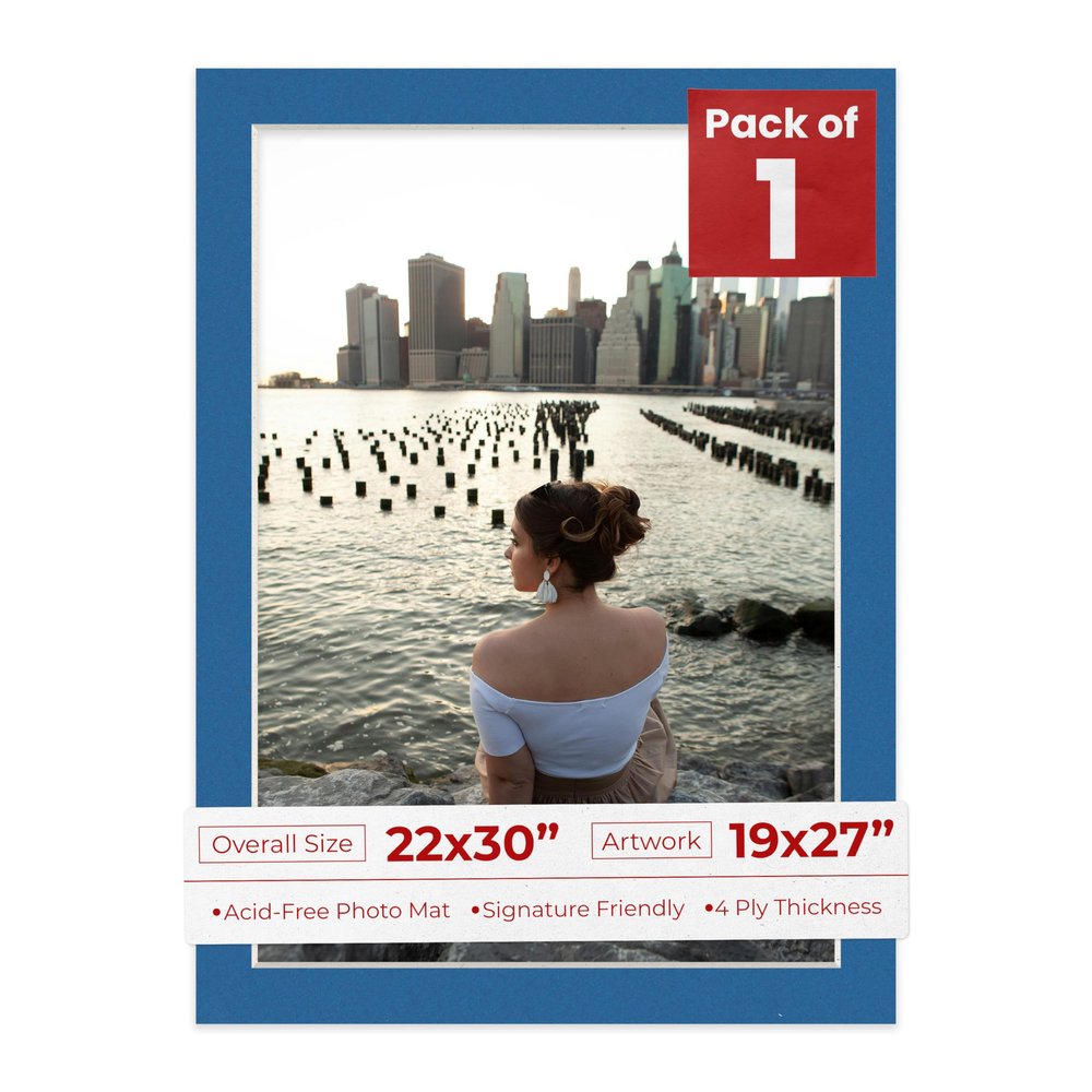 Poster Palooza 22x30 Mat Bevel Cut for 19x27 Photos - Acid Free Royal Blue Precut Matboard - For Pictures, Photos, Framing - 4-ply Thickness