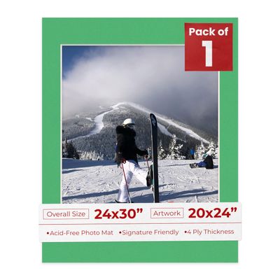 Poster Palooza 24x30 Mat Bevel Cut for 20x24 Photos - Acid Free Bright Green Precut Matboard - For Pictures, Photos, Framing - 4-ply Thickness