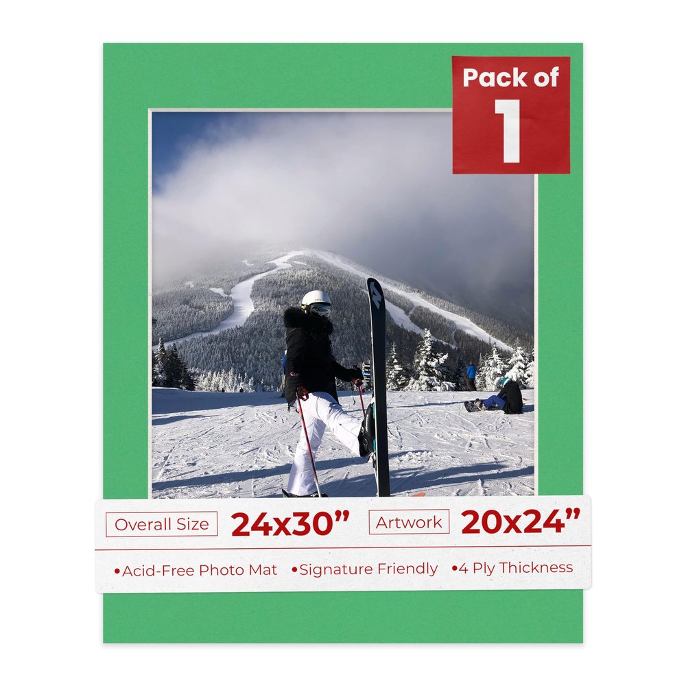 Poster Palooza 24x30 Mat Bevel Cut for 20x24 Photos - Acid Free Bright Green Precut Matboard - For Pictures, Photos, Framing - 4-ply Thickness