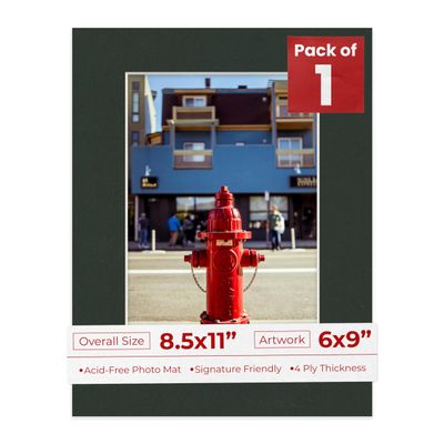 8.5x11 Mat Bevel Cut for 6x9 Photos - Acid Free Textured Black Precut Matboard With Backing Board and Crystal Clear, Self Seal Photo Mat Bag - For Pictures, Photos, Framing - 4-ply Thickness