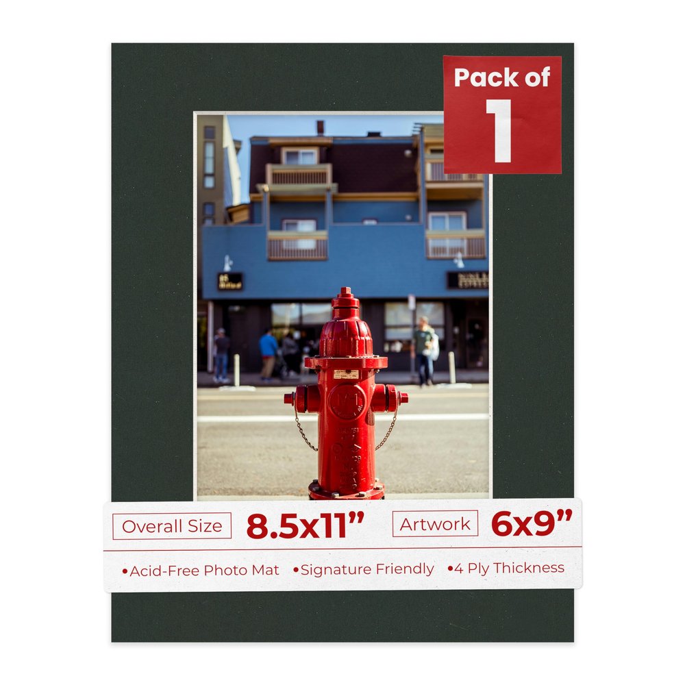 8.5x11 Mat Bevel Cut for 6x9 Photos - Acid Free Textured Black Precut Matboard With Backing Board and Crystal Clear, Self Seal Photo Mat Bag - For Pictures, Photos, Framing - 4-ply Thickness
