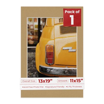 Poster Palooza 13x19 Mat Bevel Cut for 11x15 Photos - Acid Free Rattan Beige Precut Matboard - For Pictures, Photos, Framing - 4-ply Thickness