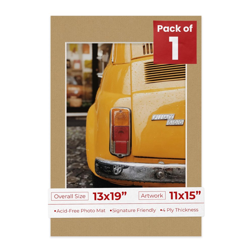 Poster Palooza 13x19 Mat Bevel Cut for 11x15 Photos - Acid Free Rattan Beige Precut Matboard - For Pictures, Photos, Framing - 4-ply Thickness