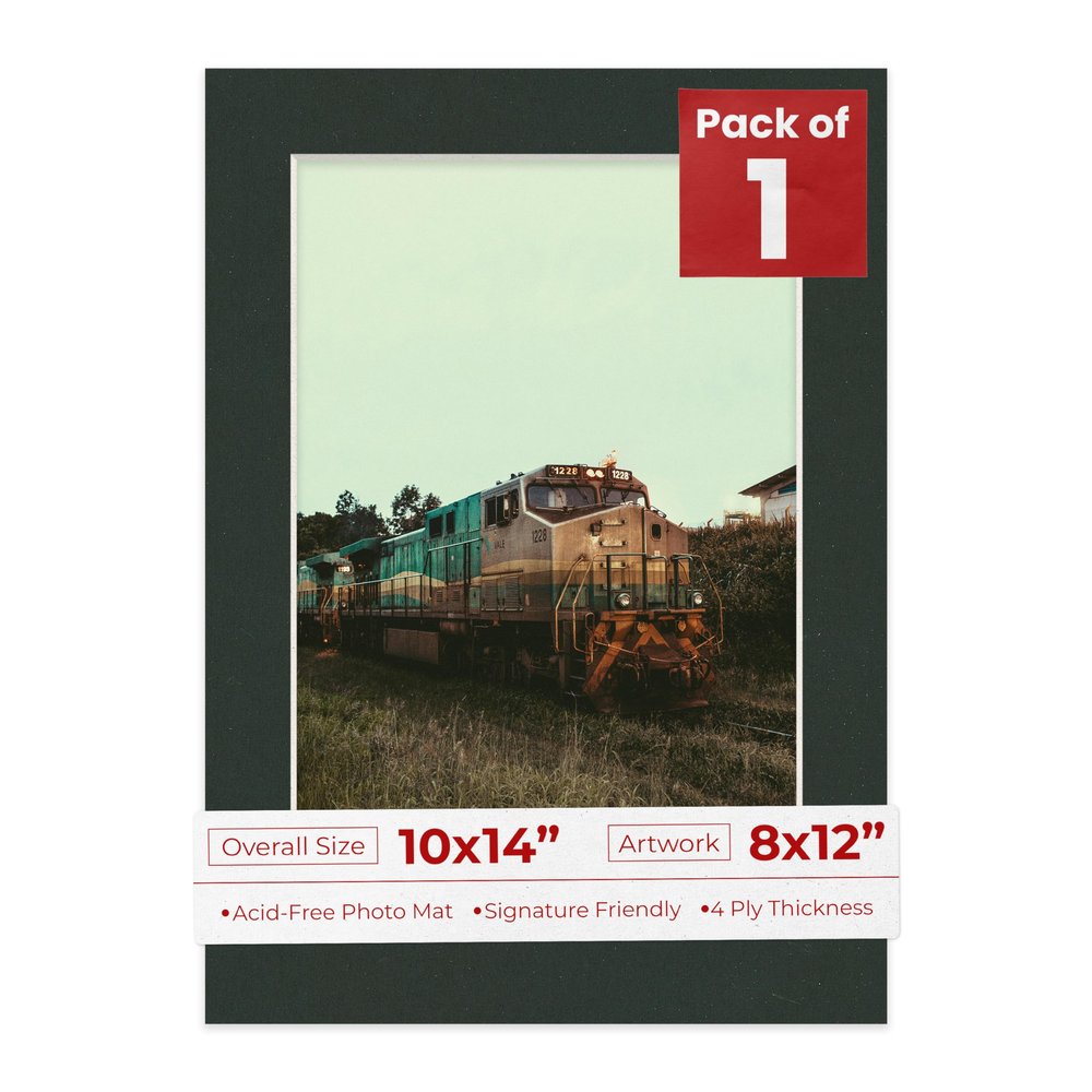 Poster Palooza 10x14 Mat Bevel Cut for 8x12 Photos - Acid Free Textured Black Precut Matboard - For Pictures, Photos, Framing - 4-ply Thickness