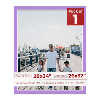 Poster Palooza 28x34 Mat Bevel Cut for 26x32 Photos - Acid Free Light Purple Precut Matboard - For Pictures, Photos, Framing - 4-ply Thickness