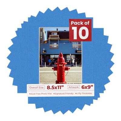 Poster Palooza Pack of TEN 8.5x11 Mats Bevel Cut for 6x9 Photos - Acid Free Bay Blue Precut Matboards For Pictures, Photos, Framing - 4-ply Thickness