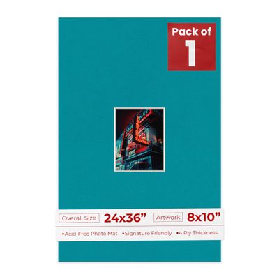 Poster Palooza 24x36 Mat Bevel Cut for 8x10 Photos - Acid Free Teal Blue Precut Matboard - For Pictures, Photos, Framing - 4-ply Thickness