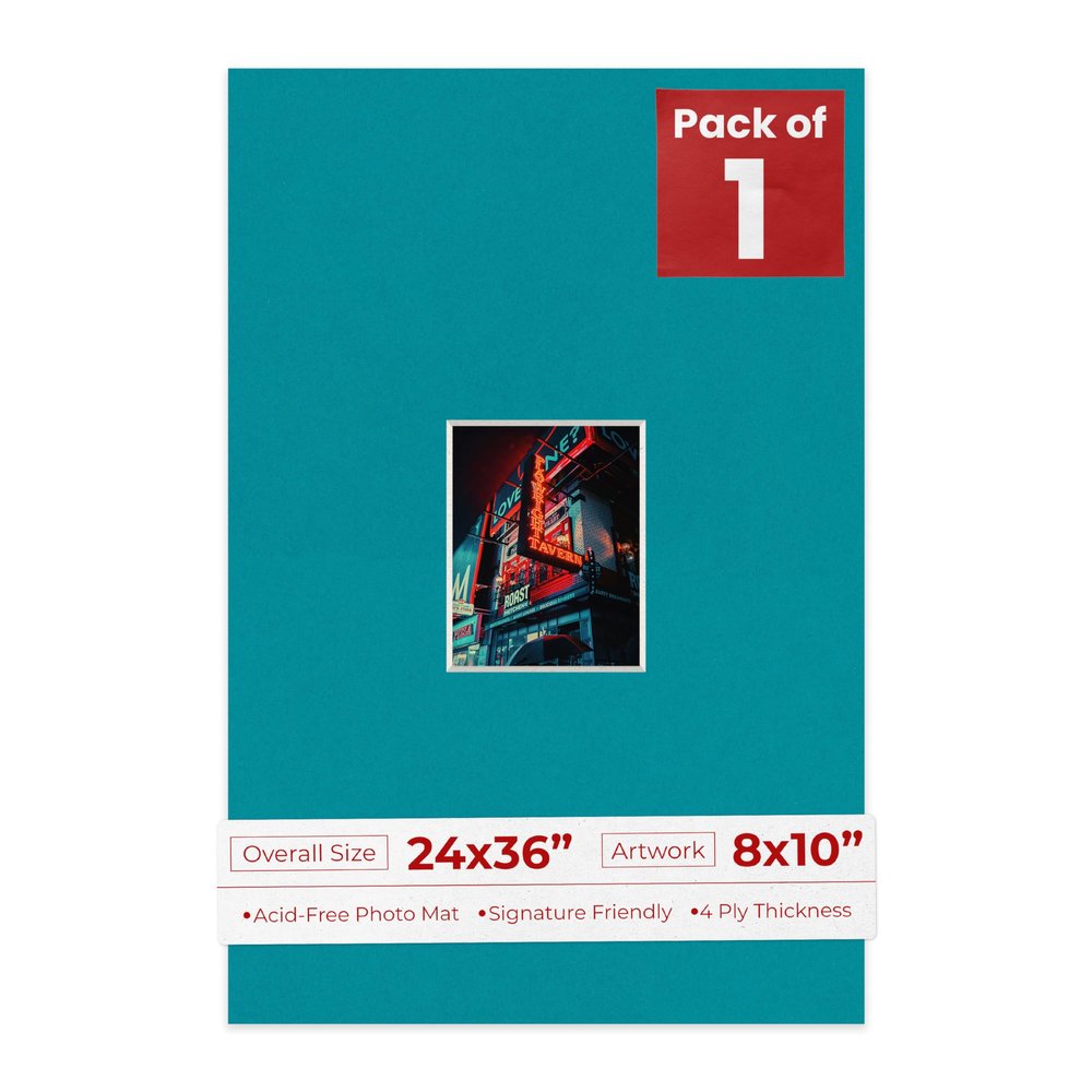 Poster Palooza 24x36 Mat Bevel Cut for 8x10 Photos - Acid Free Teal Blue Precut Matboard - For Pictures, Photos, Framing - 4-ply Thickness