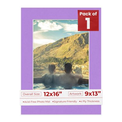 Poster Palooza 12x16 Mat Bevel Cut for 9x13 Photos - Acid Free Light Purple Precut Matboard - for Pictures, Photos, Framing - 4-ply Thickness
