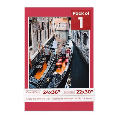 Poster Palooza 24x36 Mat Bevel Cut for 22x30 Photos - Acid Free Deep Red Precut Matboard - For Pictures, Photos, Framing - 4-ply Thickness