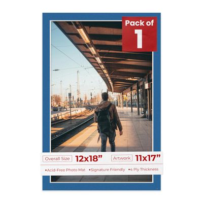 Poster Palooza 12x18 Mat Bevel Cut for 11x17 Photos - Acid Free Royal Blue Precut Matboard - For Pictures, Photos, Framing - 4-ply Thickness