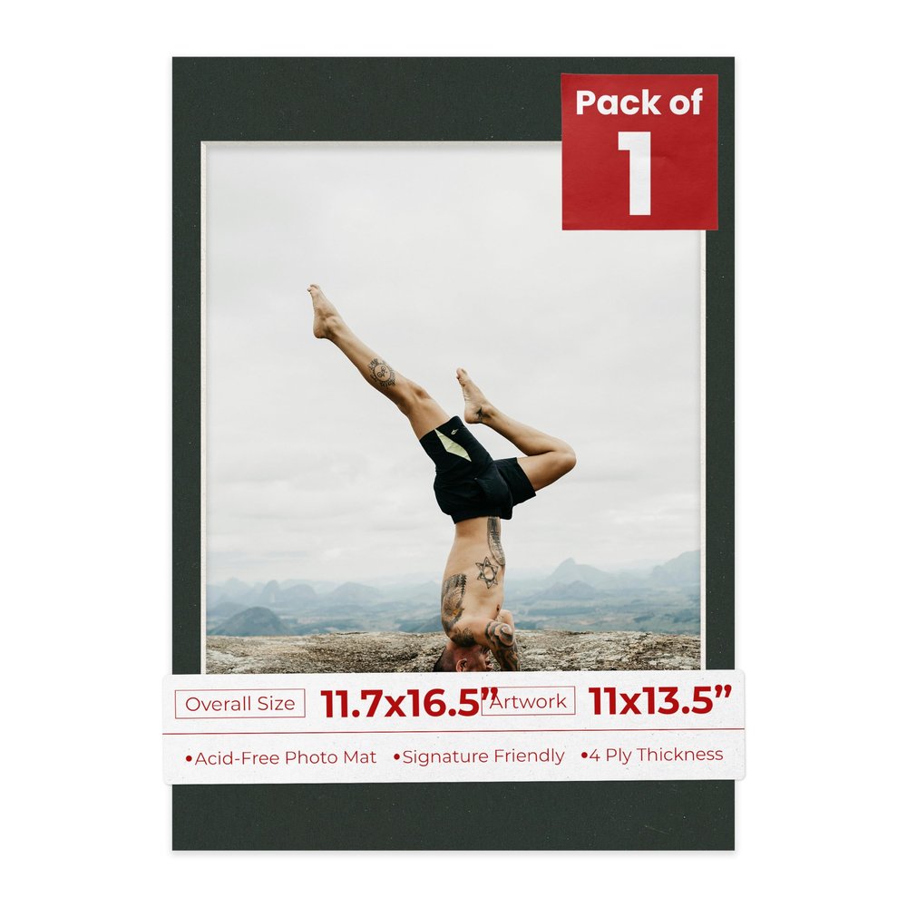 Poster Palooza 11.7x16.5 Mat Bevel Cut for 11x13.5 Photos - Acid Free Textured Black Precut Matboard - For Pictures, Photos, Framing - 4-ply Thickness