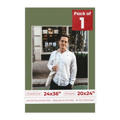 Poster Palooza 24x36 Mat Bevel Cut for 20x24 Photos - Acid Free Dill Green Precut Matboard - For Pictures, Photos, Framing - 4-ply Thickness