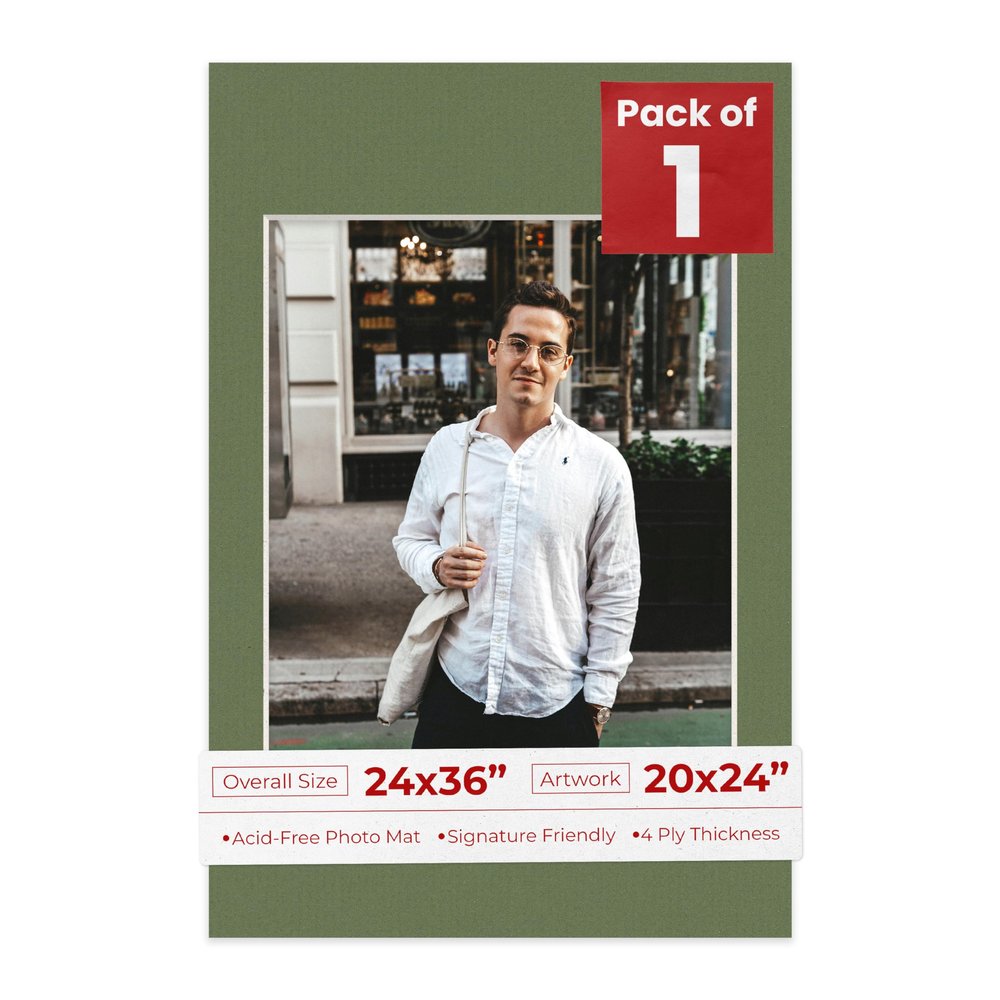 Poster Palooza 24x36 Mat Bevel Cut for 20x24 Photos - Acid Free Dill Green Precut Matboard - For Pictures, Photos, Framing - 4-ply Thickness