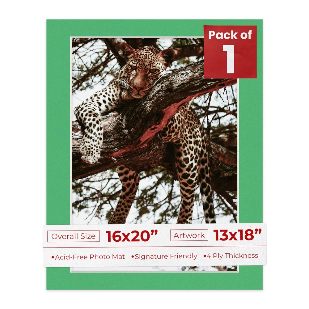 Poster Palooza 16x20 Mat Bevel Cut for 13x18 Photos - Acid Free Bright Green Precut Matboard - For Pictures, Photos, Framing - 4-ply Thickness