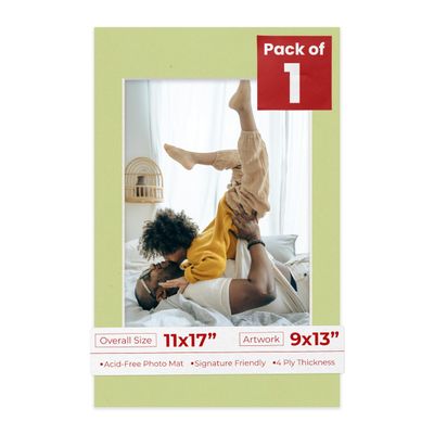 Poster Palooza 11x17 Mat Bevel Cut for 9x13 Photos - Acid Free Pistachio Green Precut Matboard - for Pictures, Photos, Framing - 4-ply Thickness
