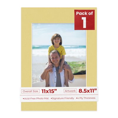 Poster Palooza 11x15 Mat Bevel Cut for 8.5x11 Photos - Acid Free Soft Yellow Precut Matboard - For Pictures, Photos, Framing - 4-ply Thickness