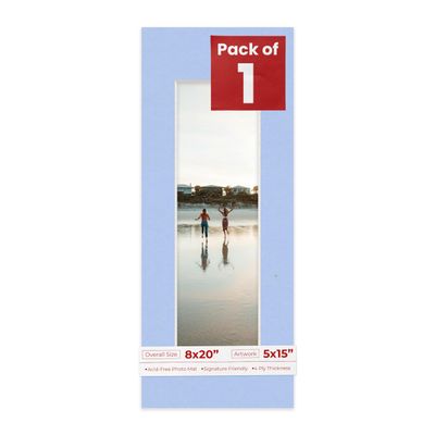 Poster Palooza 8x20 Mat Bevel Cut for 5x15 Photos - Acid Free Baby Blue Precut Matboard - For Pictures, Photos, Framing - 4-ply Thickness