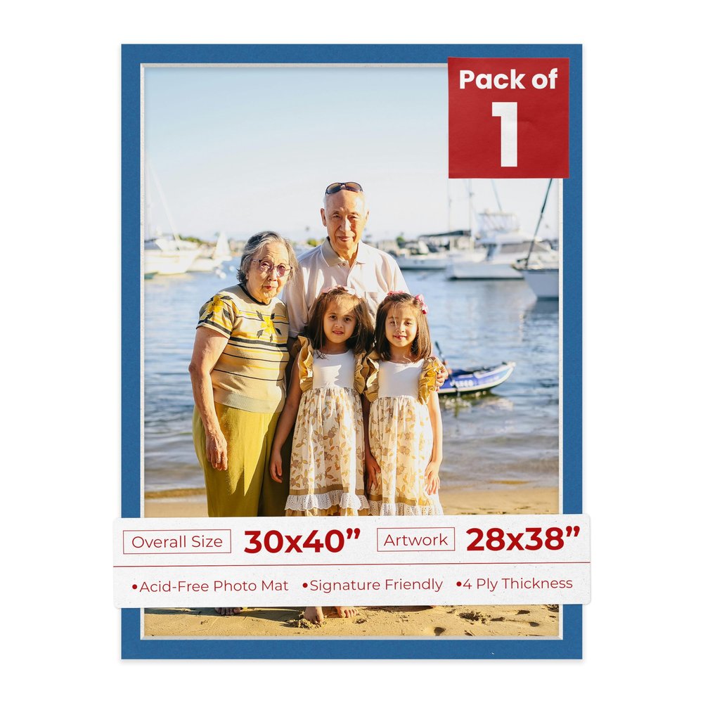 Poster Palooza 30x40 Mat Bevel Cut for 28x38 Photos - Acid Free Royal Blue Precut Matboard - For Pictures, Photos, Framing - 4-ply Thickness