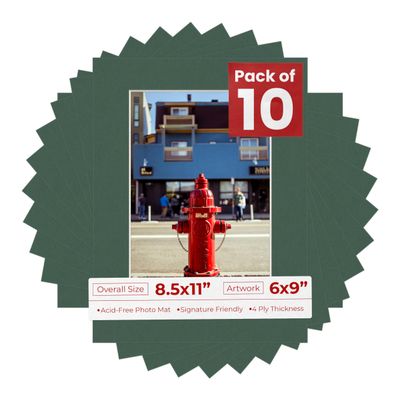 Poster Palooza Pack of TEN 8.5x11 Mats Bevel Cut for 6x9 Photos - Acid Free Hunter Green Precut Matboards For Pictures, Photos, Framing - 4-ply Thickness