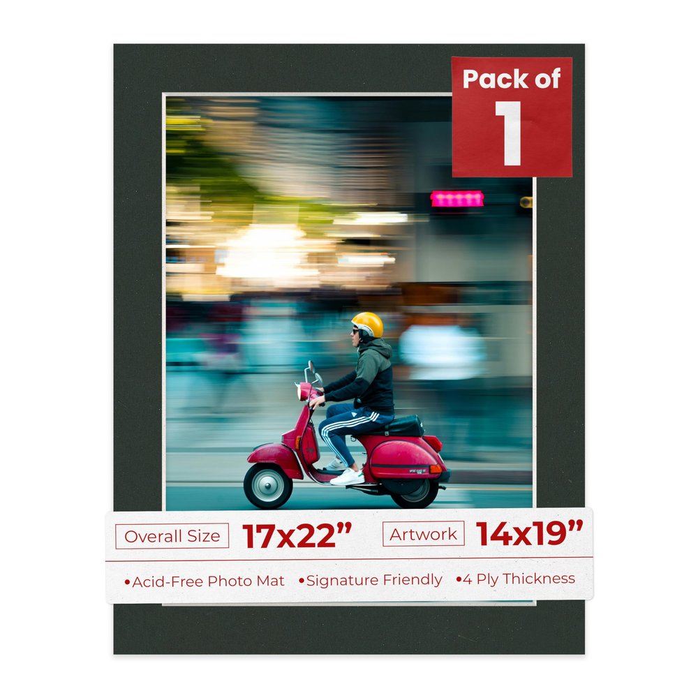 Poster Palooza 17x22 Mat Bevel Cut for 14x19 Photos - Acid Free Textured Black Precut Matboard - For Pictures, Photos, Framing - 4-ply Thickness