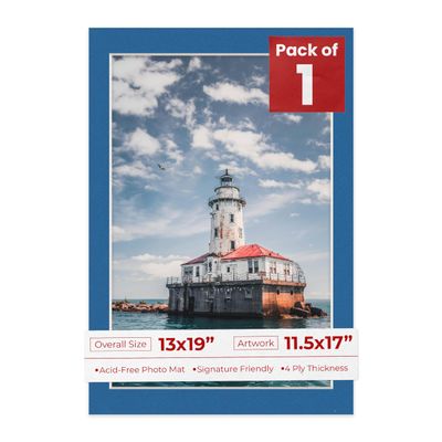 Poster Palooza 13x19 Mat Bevel Cut for 11.5x17 Photos - Acid Free Royal Blue Precut Matboard - for Pictures, Photos, Framing - 4-ply Thickness