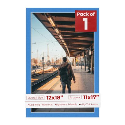 Poster Palooza 12x18 Mat Bevel Cut for 11x17 Photos - Acid Free Bay Blue Precut Matboard - For Pictures, Photos, Framing - 4-ply Thickness