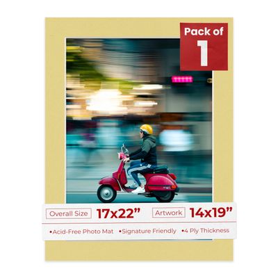 Poster Palooza 17x22 Mat Bevel Cut for 14x19 Photos - Acid Free Soft Yellow Precut Matboard - For Pictures, Photos, Framing - 4-ply Thickness