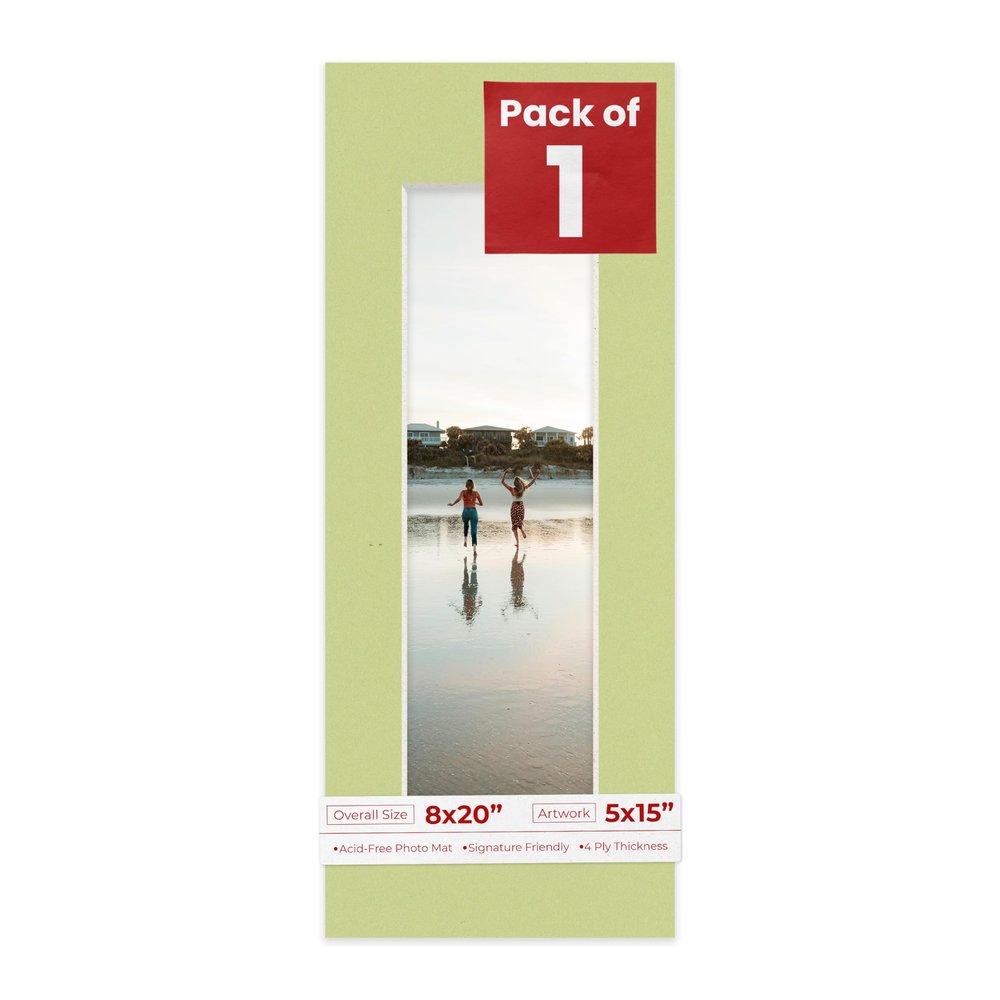 Poster Palooza 8x20 Mat Bevel Cut for 5x15 Photos - Acid Free Pistachio Green Precut Matboard - For Pictures, Photos, Framing - 4-ply Thickness