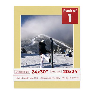 Poster Palooza 24x30 Mat Bevel Cut for 20x24 Photos - Acid Free Soft Yellow Precut Matboard - For Pictures, Photos, Framing - 4-ply Thickness